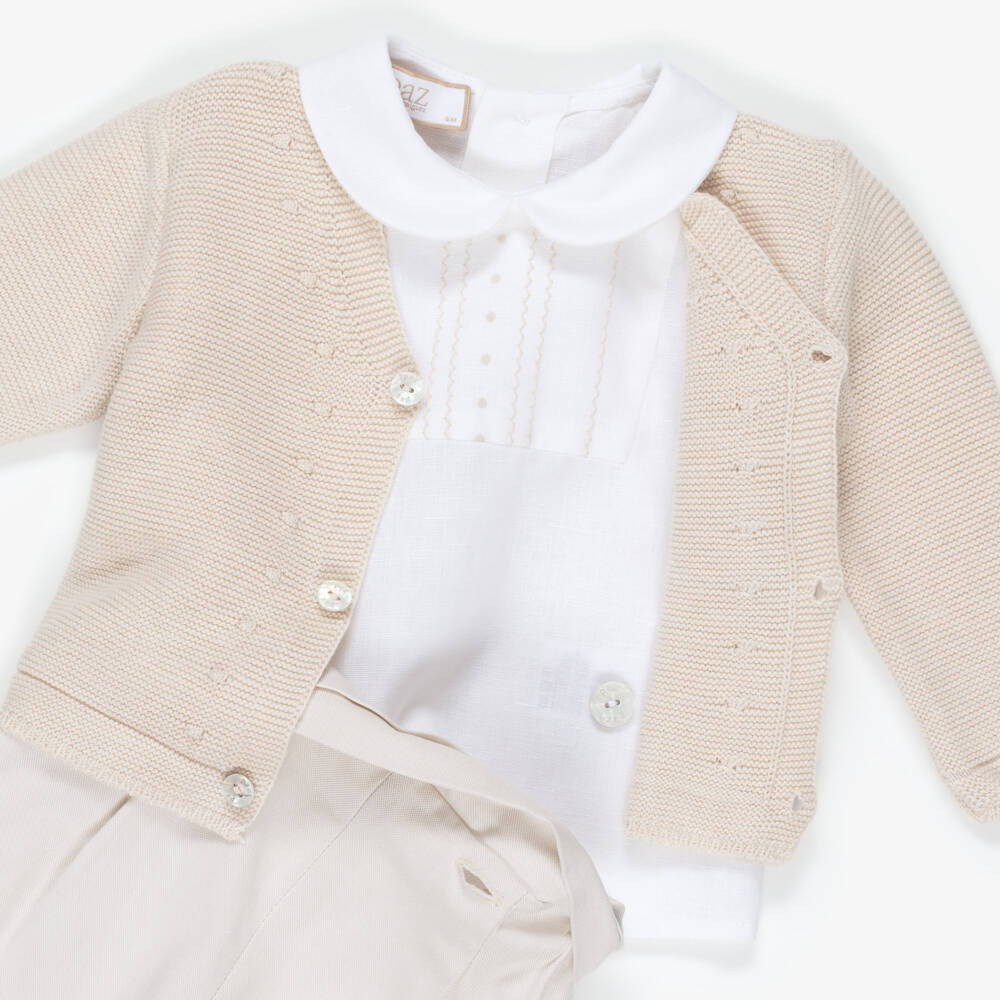 PAZ Rodríguez-Baby Boys Beige Cotton Shorts Set | Childrensalon