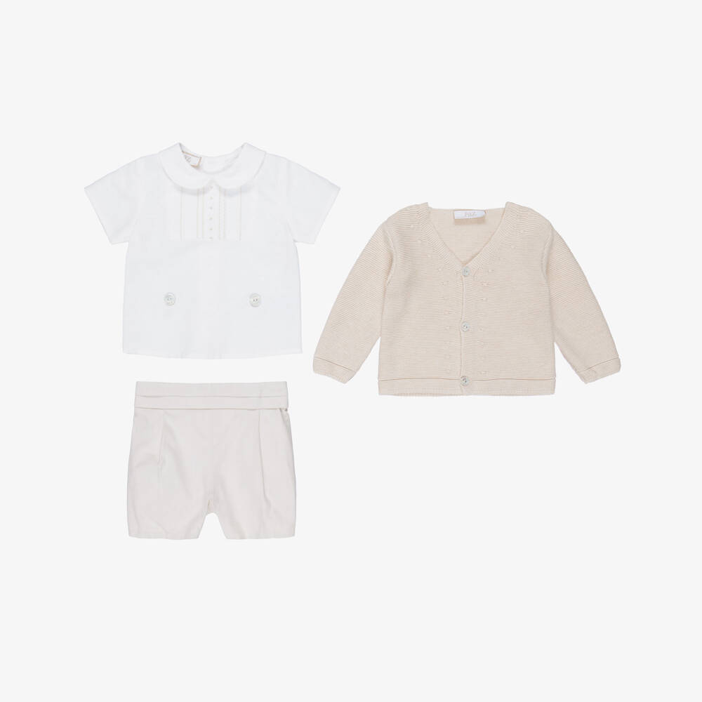 PAZ Rodríguez-Baby Boys Beige Cotton Shorts Set | Childrensalon
