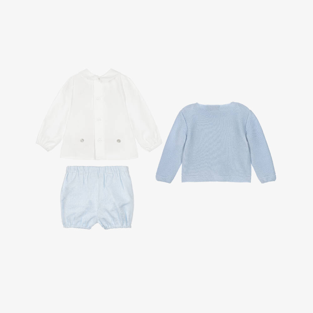 PAZ Rodríguez-Baby Boys Blue Buster Suit Set with Merino Wool Cardigan | Childrensalon