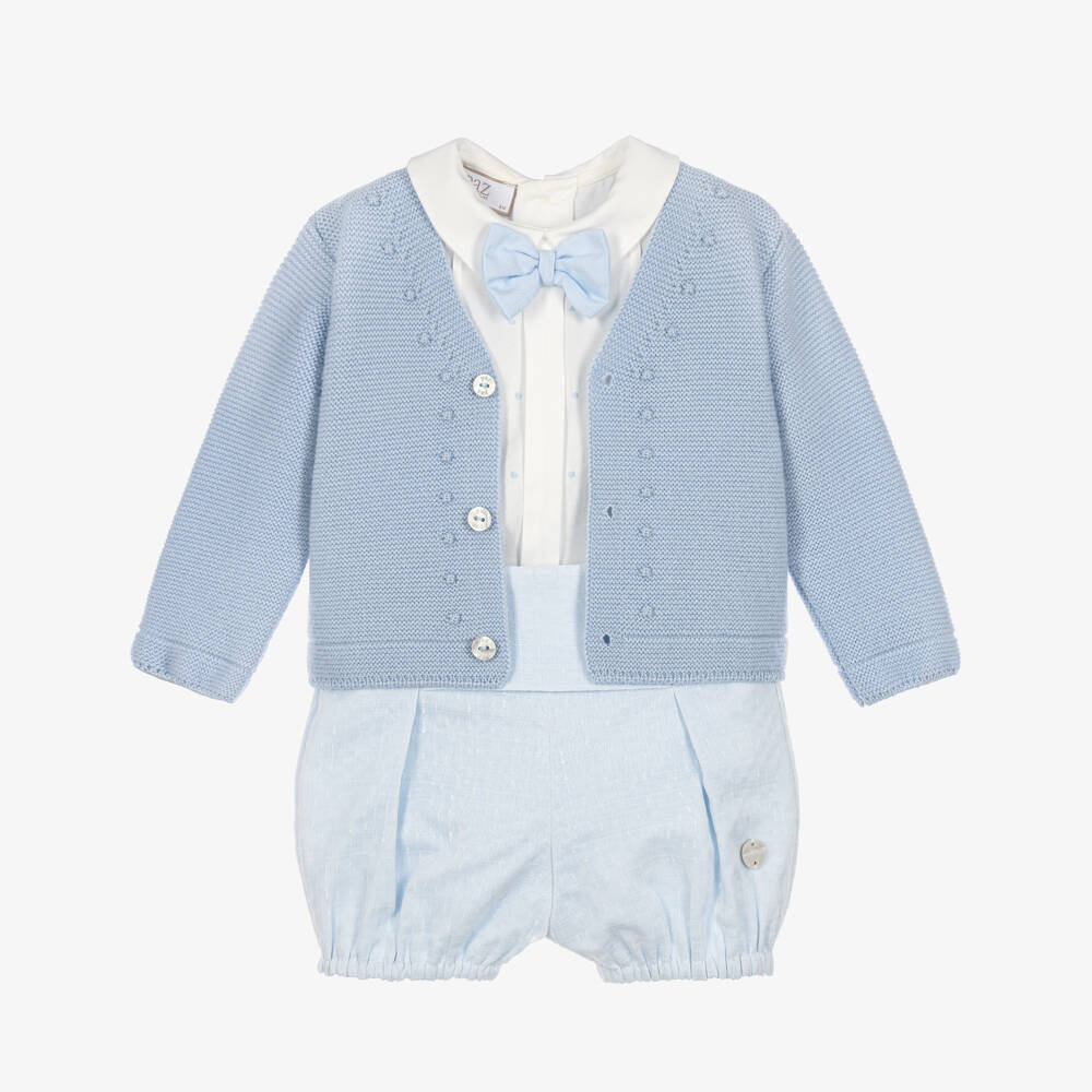 PAZ Rodríguez-Baby Boys Blue Buster Suit Set with Merino Wool Cardigan | Childrensalon