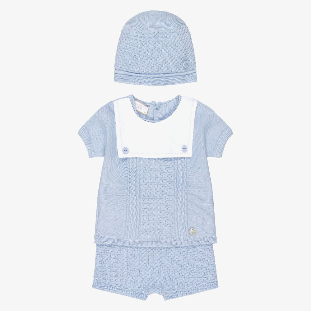 PAZ Rodríguez-Baby Boys Blue Cotton Knit Sailor-Style Shorts Set | Childrensalon