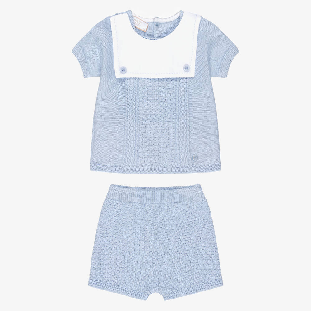 PAZ Rodríguez-Baby Boys Blue Cotton Knit Sailor-Style Shorts Set | Childrensalon
