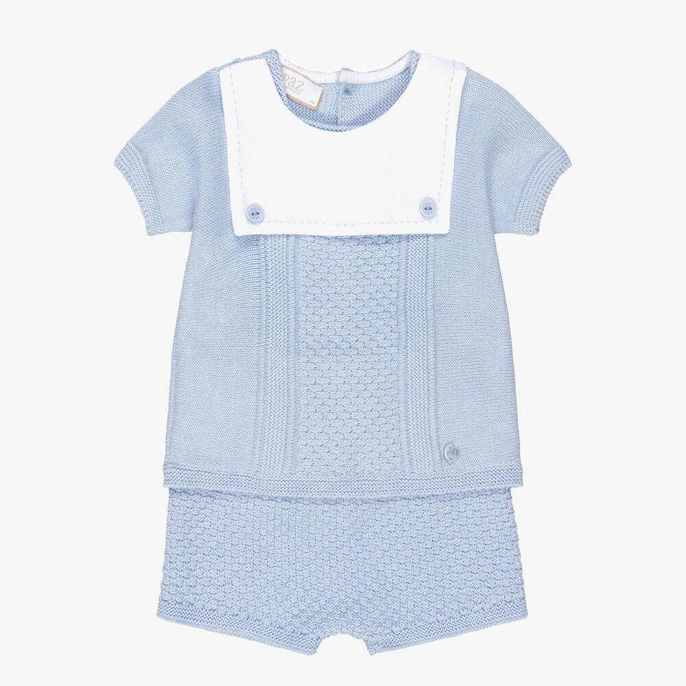 PAZ Rodríguez-Baby Boys Blue Cotton Knit Sailor-Style Shorts Set | Childrensalon