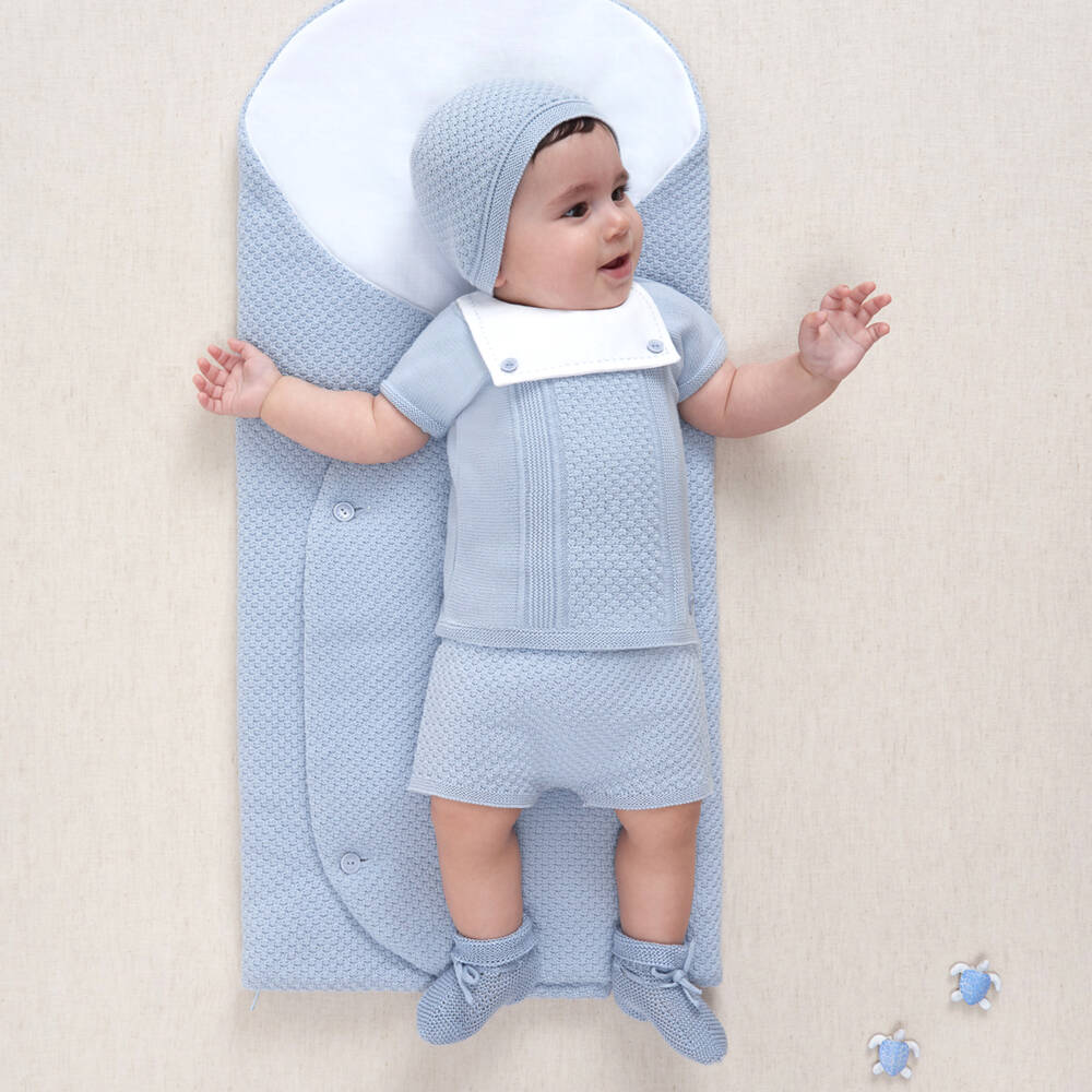 PAZ Rodríguez-Baby Boys Blue Cotton Knit Sailor-Style Shorts Set | Childrensalon