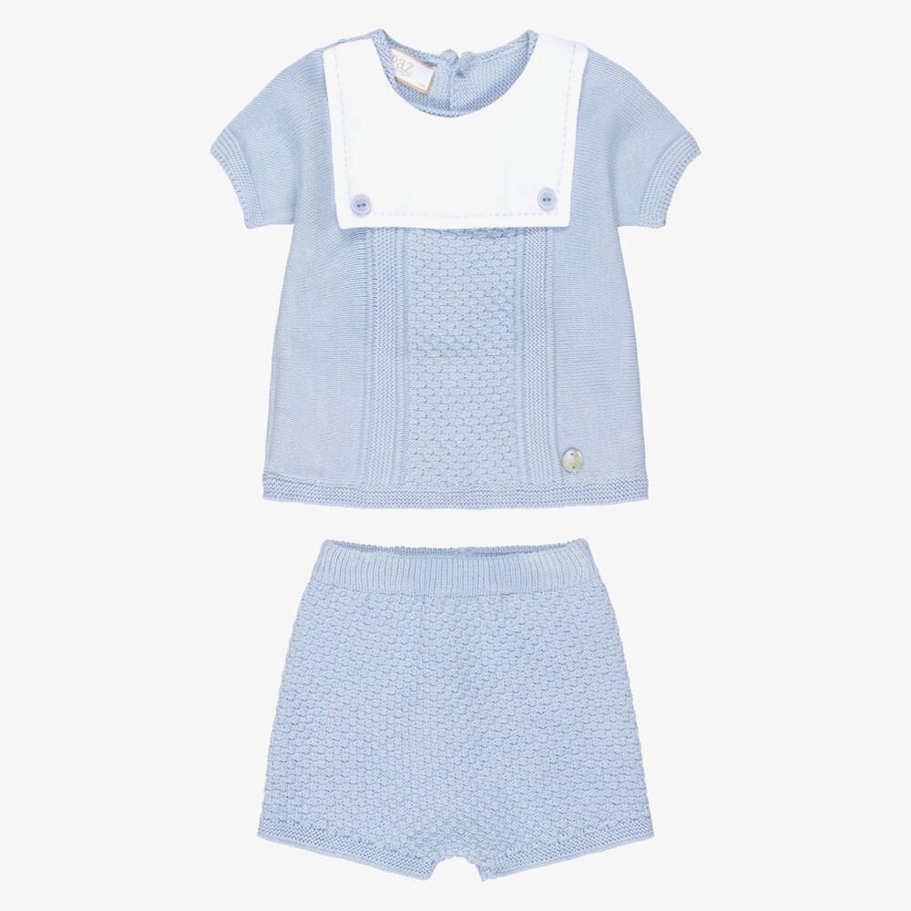 PAZ Rodríguez-Baby Boys Blue Cotton Knit Sailor-Style Shorts Set | Childrensalon