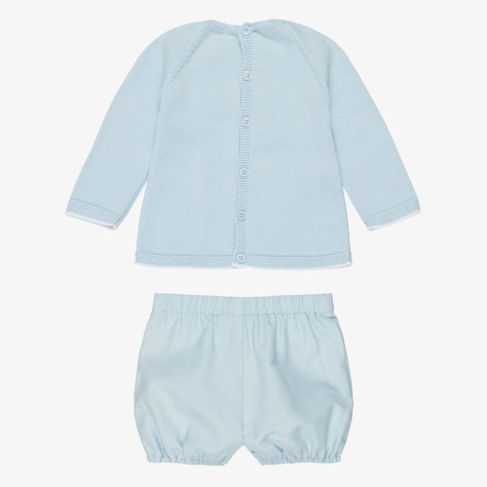 PAZ Rodríguez-Baby Boys Blue Cotton Shorts Set with Knitted Top | Childrensalon