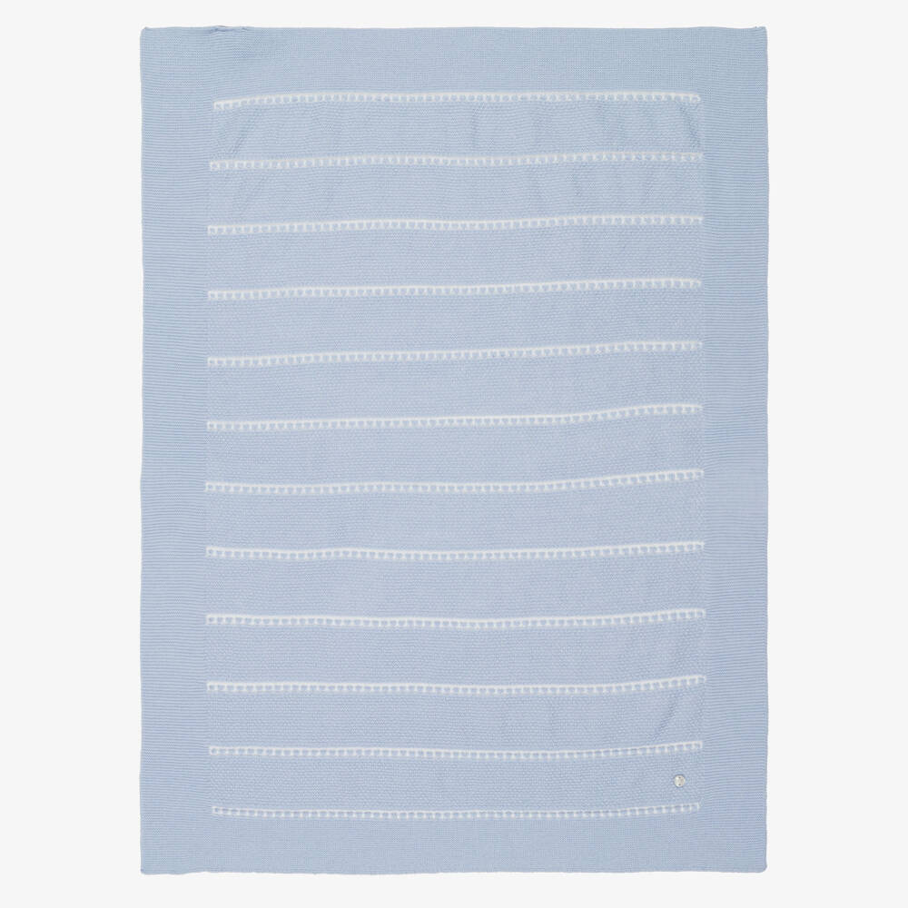 PAZ Rodríguez-Baby Boys Blue Wool Knit Striped Blanket (100cm) | Childrensalon