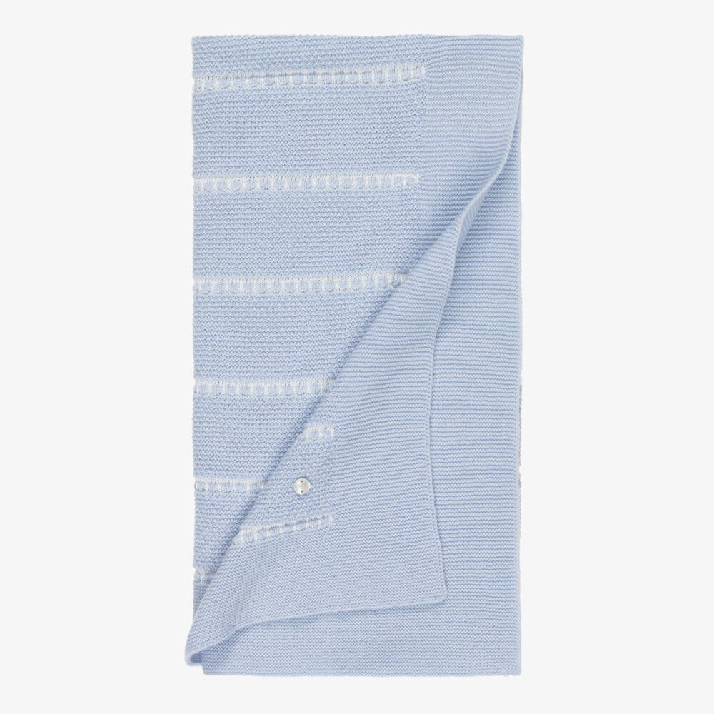 PAZ Rodríguez-Baby Boys Blue Wool Knit Striped Blanket (100cm) | Childrensalon