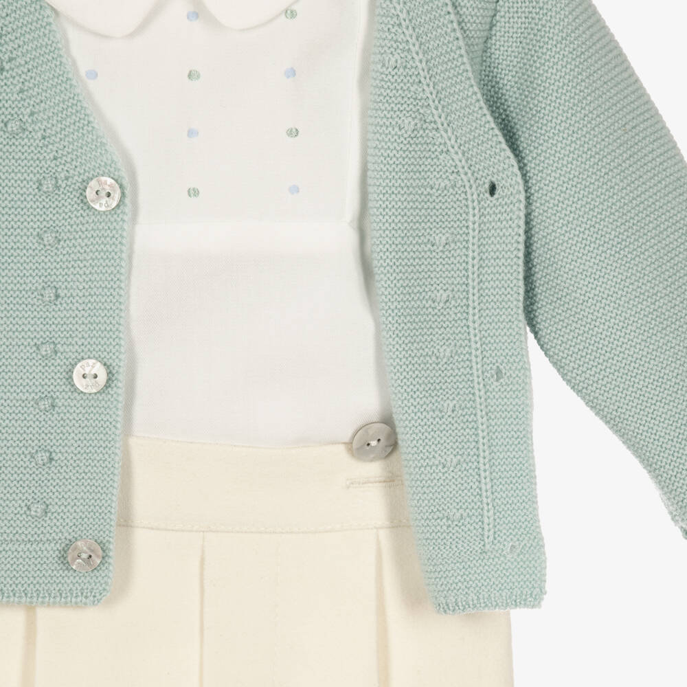 PAZ Rodríguez-Baby Boys Green Cardigan & Ivory Buster Suit Set | Childrensalon