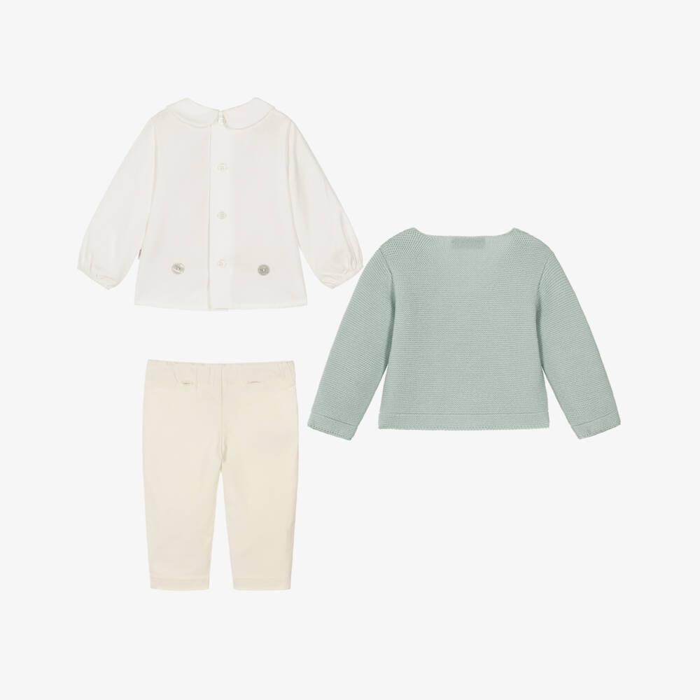 PAZ Rodríguez-Baby Boys Green Cardigan & Ivory Buster Suit Set | Childrensalon