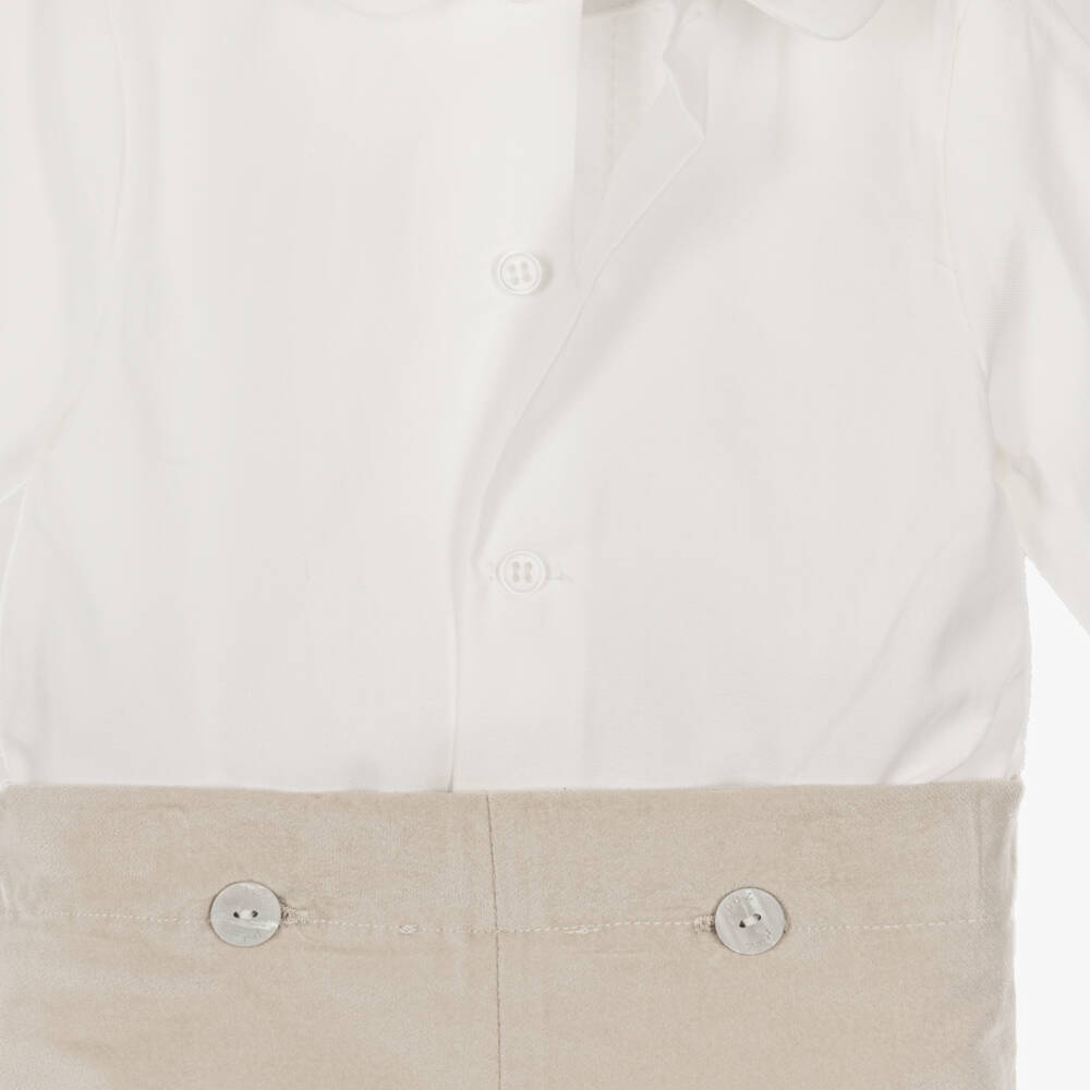PAZ Rodríguez-Baby Boys Ivory Cardigan & Beige Buster Suit Set | Childrensalon