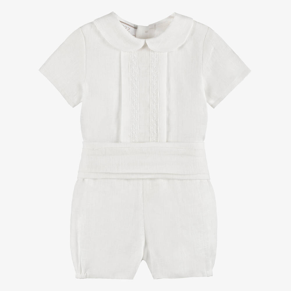 PAZ Rodríguez-Baby Boys Ivory Linen Buster Suit | Childrensalon
