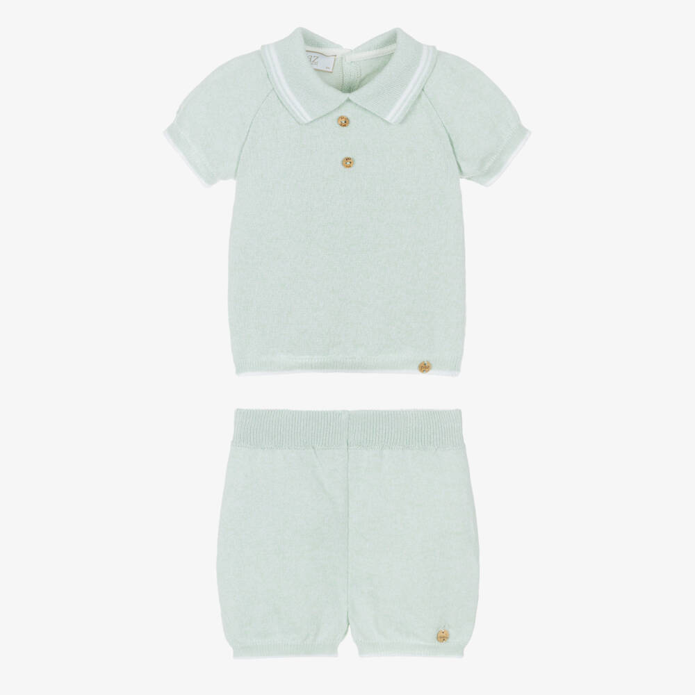 PAZ Rodríguez-Baby Boys Mint Green Cotton Knit Shorts Set | Childrensalon