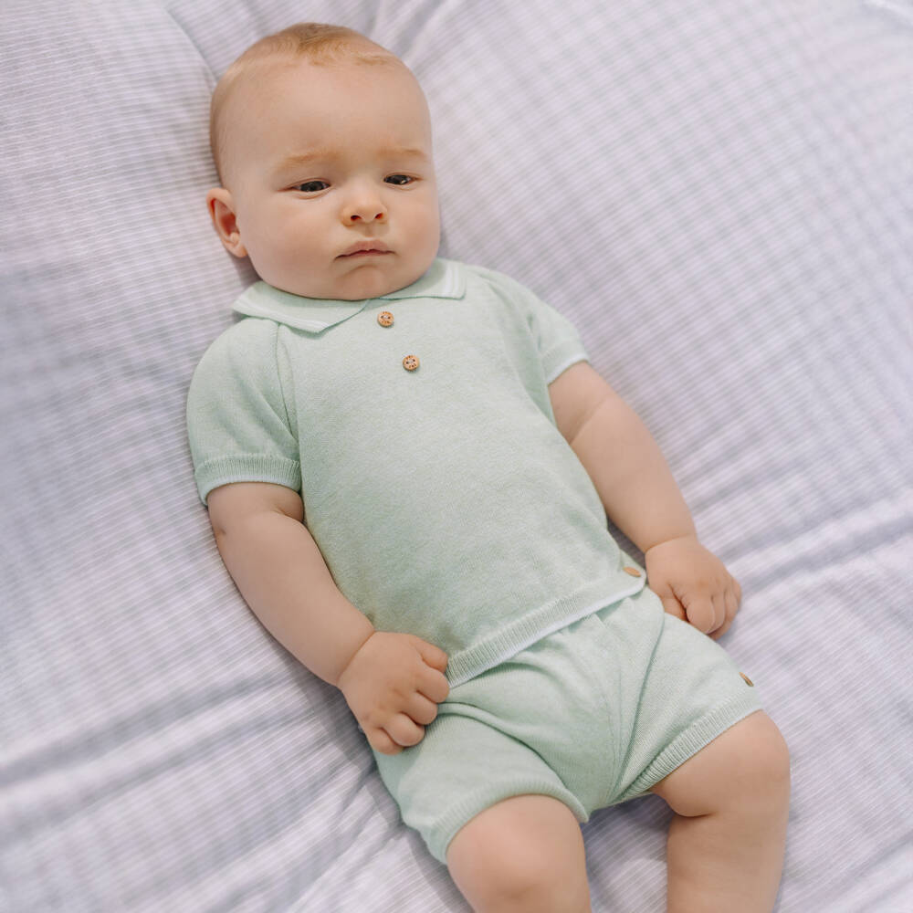 PAZ Rodríguez-Baby Boys Mint Green Cotton Knit Shorts Set | Childrensalon