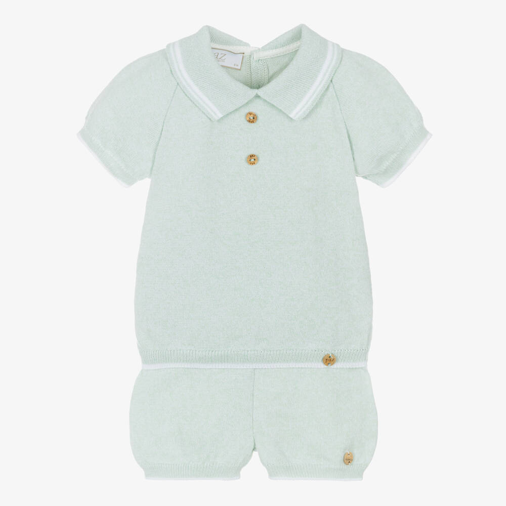 PAZ Rodríguez-Baby Boys Mint Green Cotton Knit Shorts Set | Childrensalon