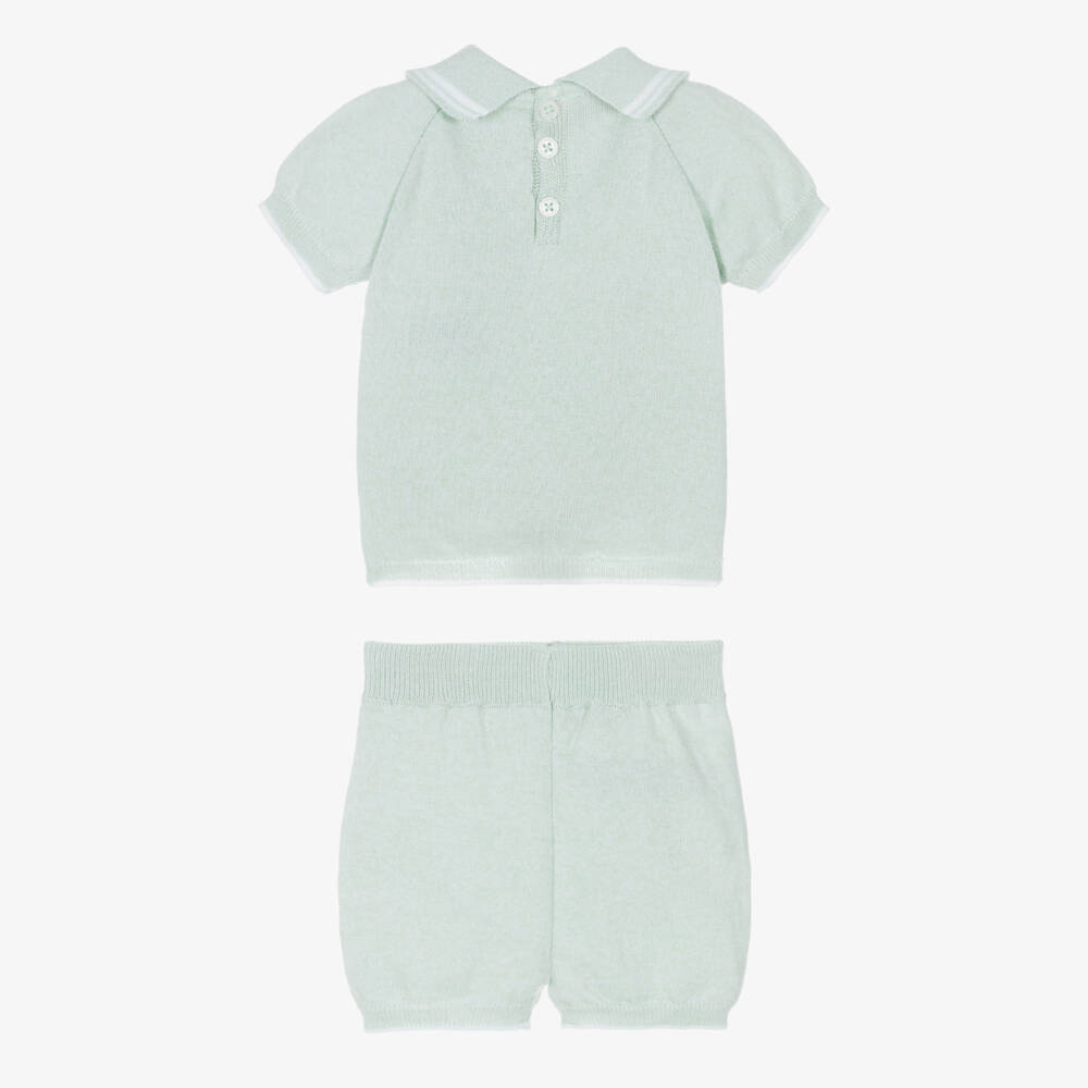 PAZ Rodríguez-Baby Boys Mint Green Cotton Knit Shorts Set | Childrensalon