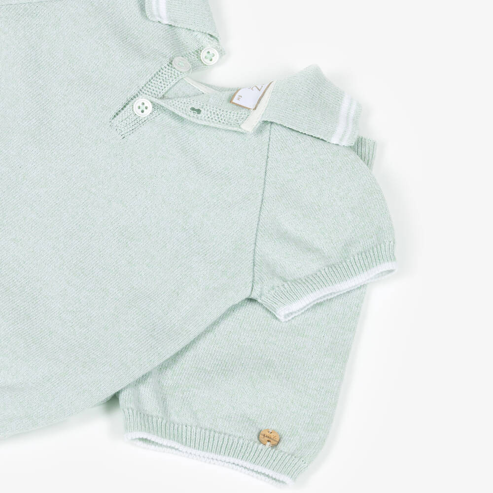 PAZ Rodríguez-Baby Boys Mint Green Cotton Knit Shorts Set | Childrensalon