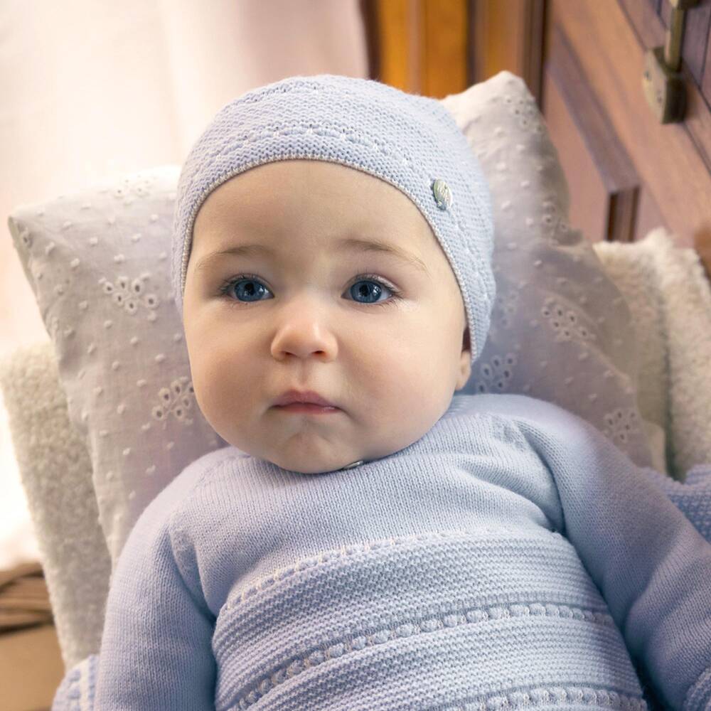 PAZ Rodríguez-Baby Boys Pale Blue Knitted Hat | Childrensalon