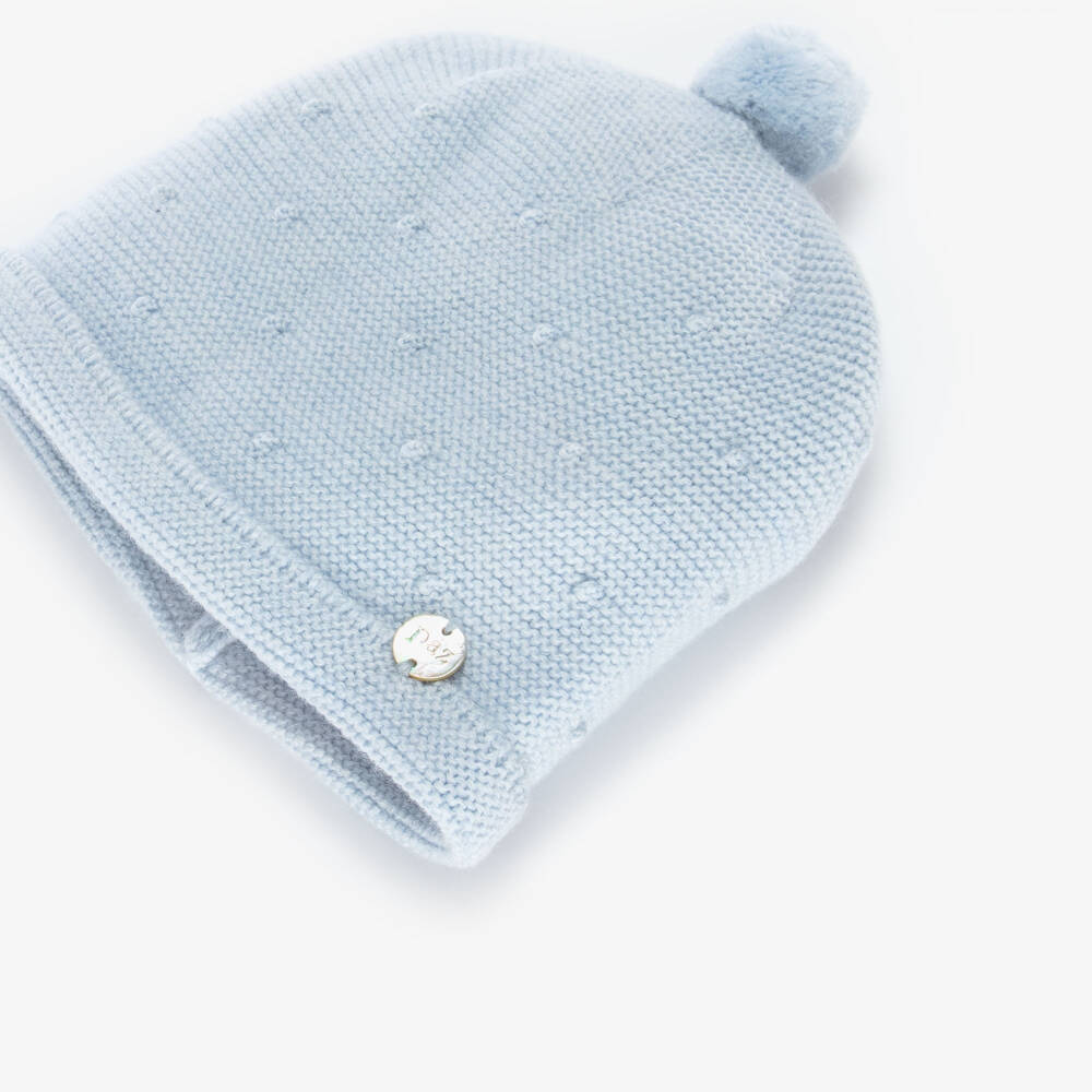 PAZ Rodríguez-Baby Boys Pale Blue Knitted Wool Bobble Hat | Childrensalon