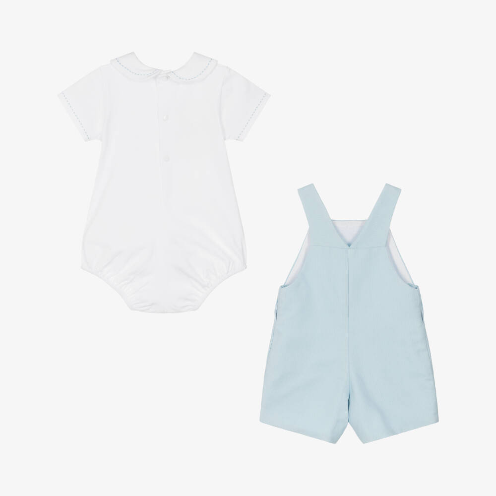 PAZ Rodríguez-Baby Boys Pale Blue Short Dungaree Set | Childrensalon