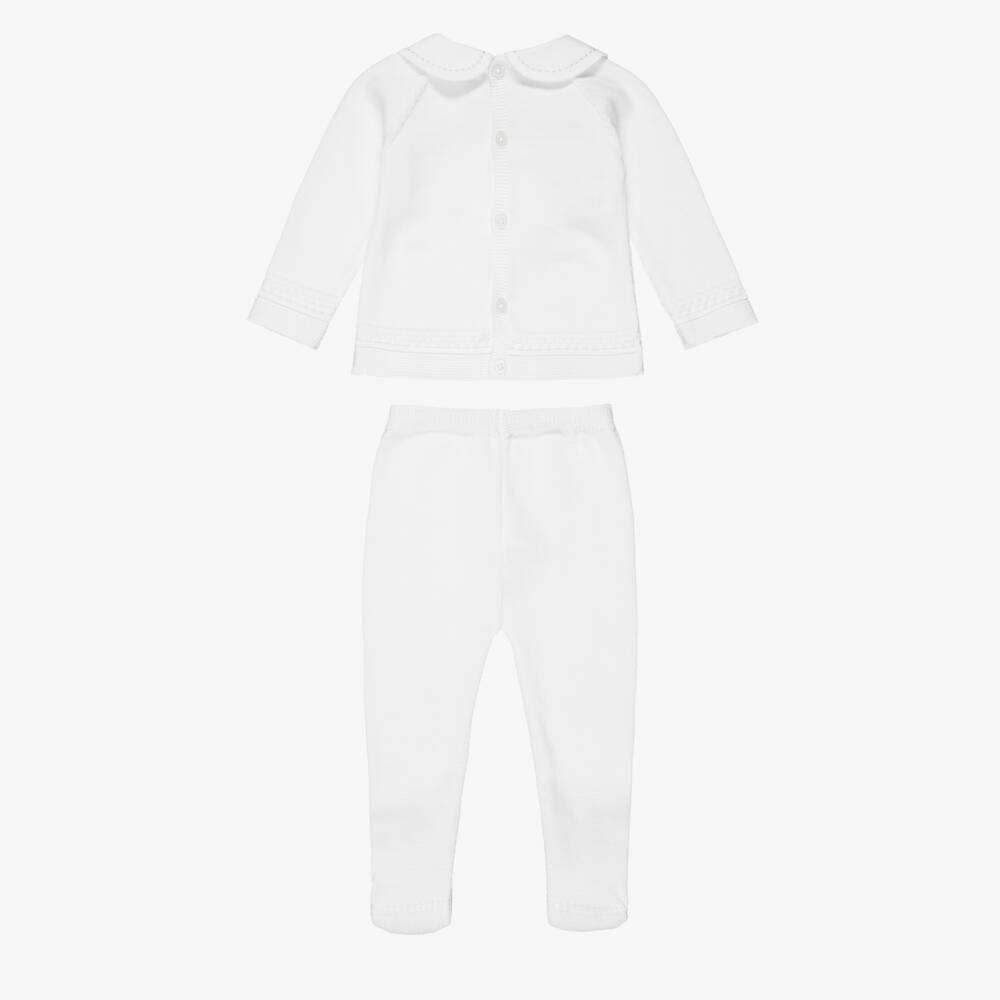PAZ Rodríguez-Baby Boys White Knitted Trouser Set  | Childrensalon