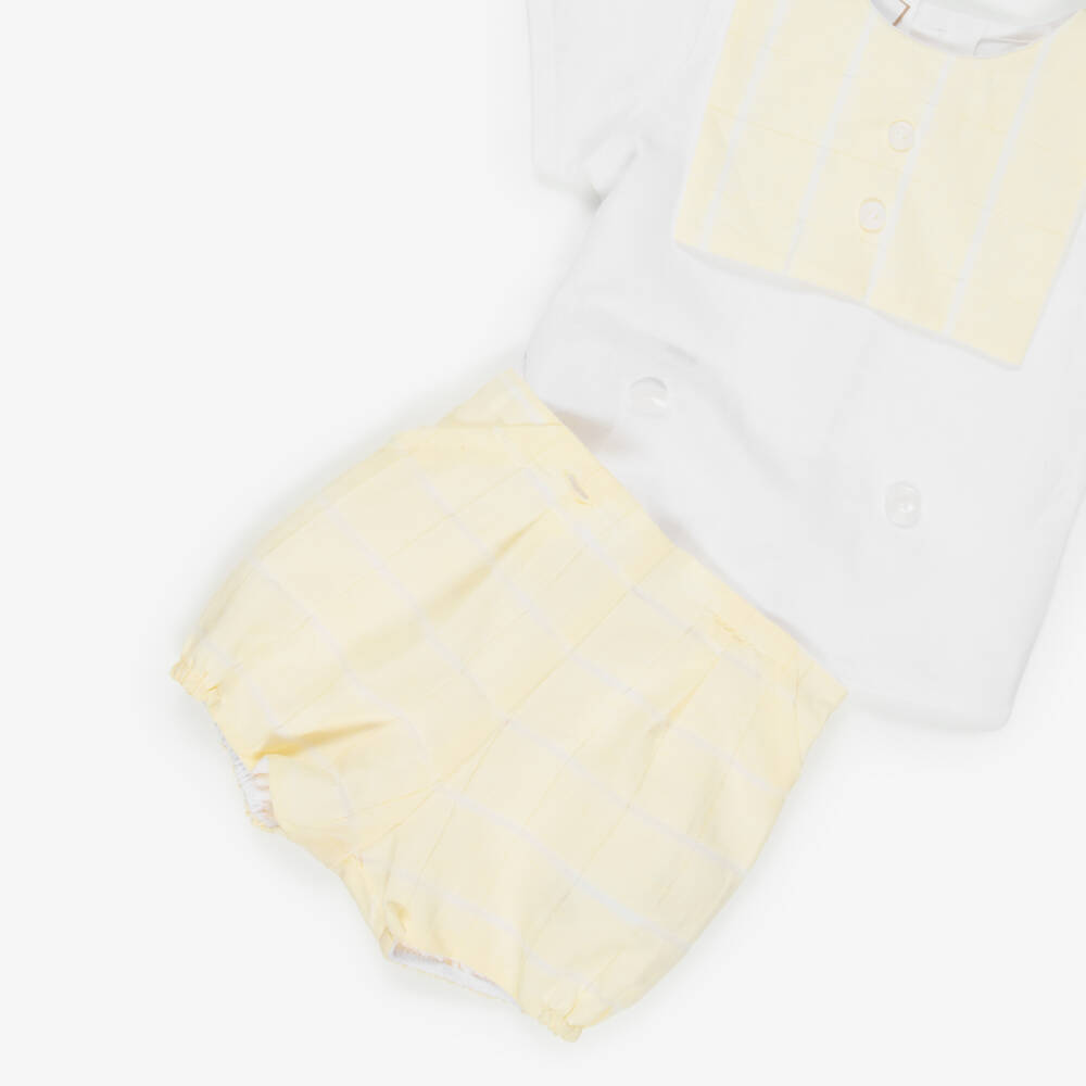 PAZ Rodríguez-Baby Boys Yellow Cotton & Linen Buster Suit | Childrensalon