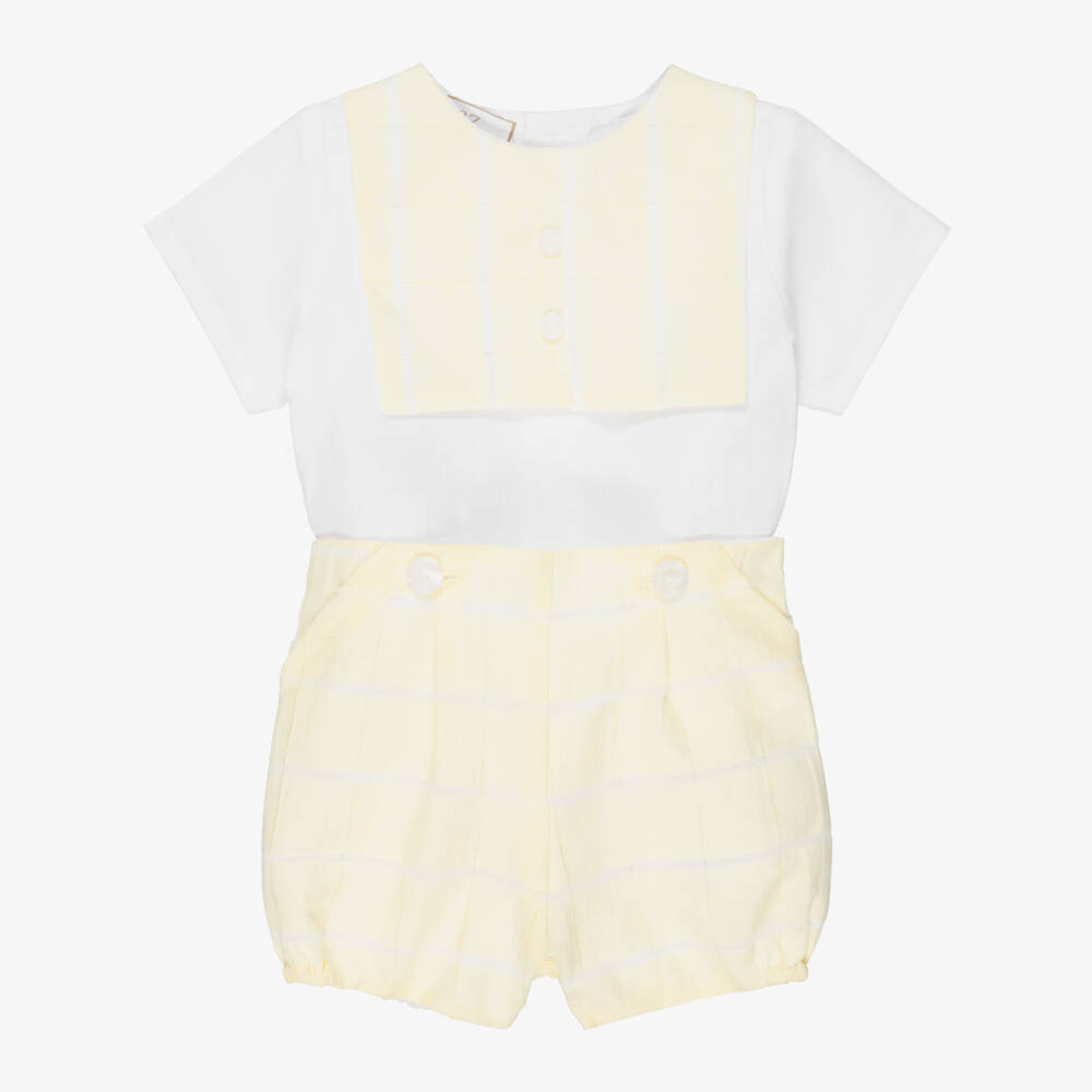 PAZ Rodríguez-Baby Boys Yellow Cotton & Linen Buster Suit | Childrensalon