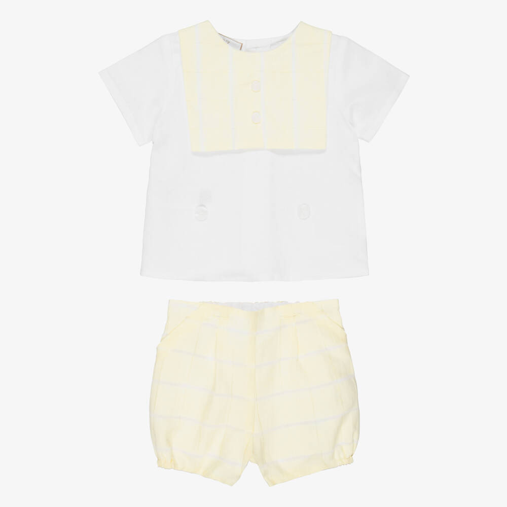 PAZ Rodríguez-Baby Boys Yellow Cotton & Linen Buster Suit | Childrensalon