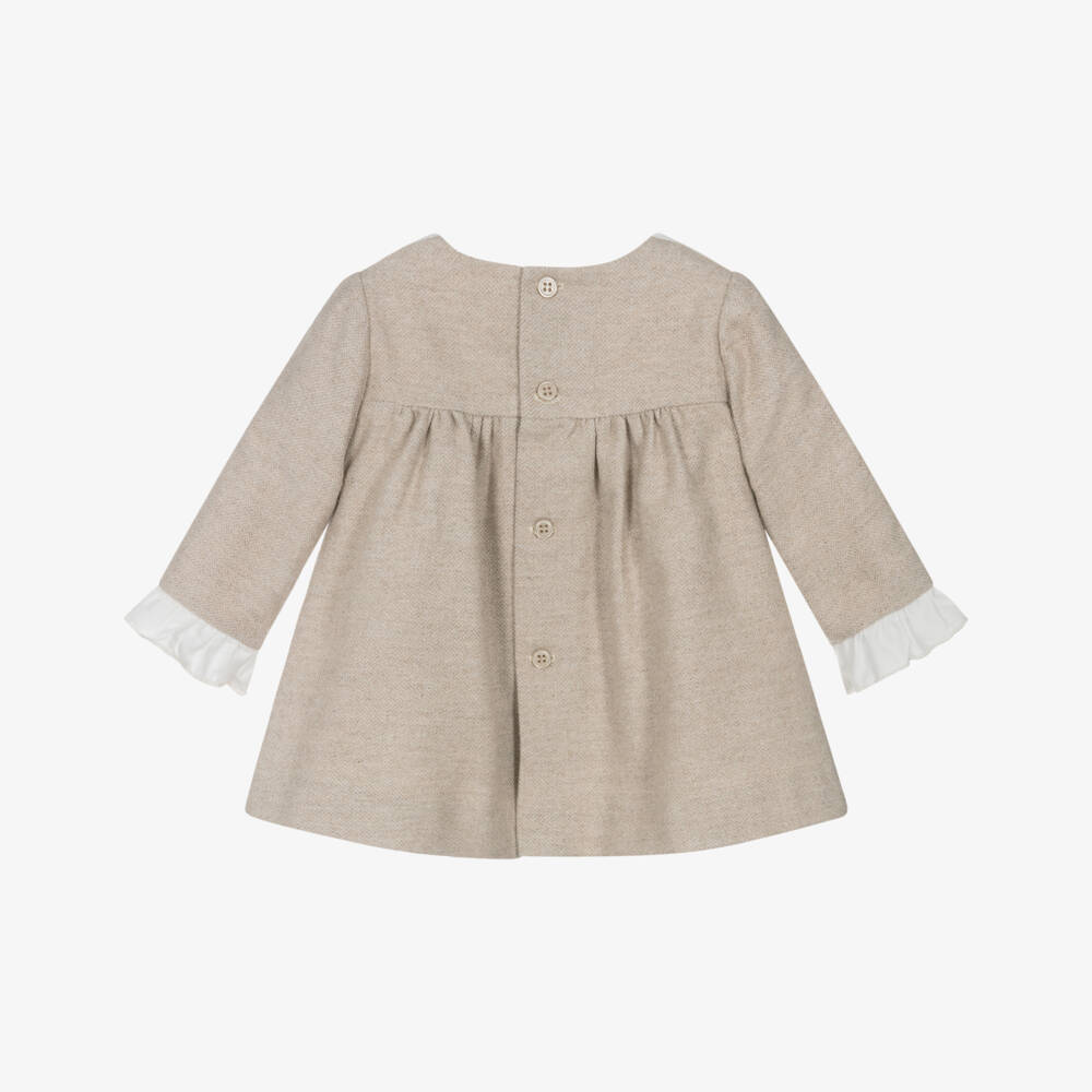 PAZ Rodríguez-Baby Girls Beige Brushed Cotton Smocked Dress | Childrensalon
