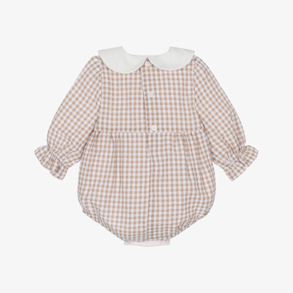 PAZ Rodríguez-Baby Girls Beige Check Seersucker Shortie Set | Childrensalon