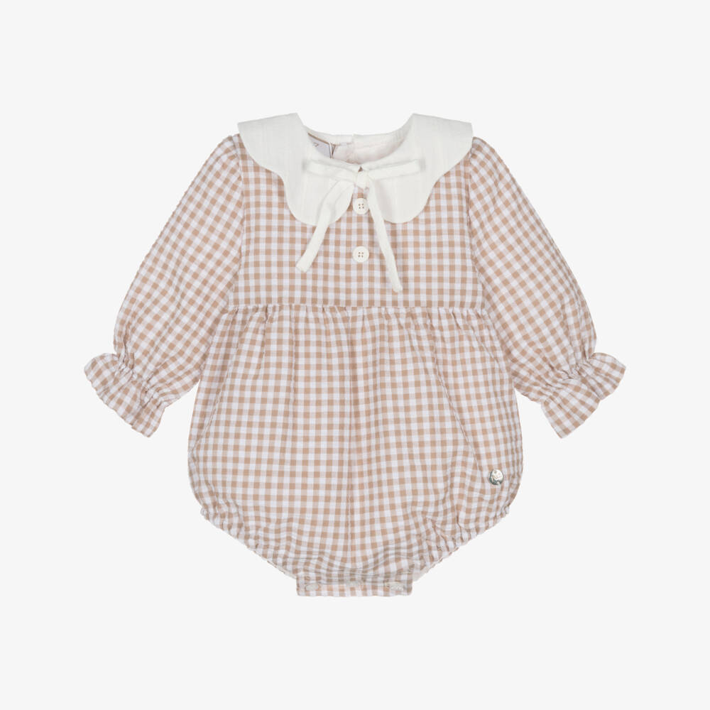 PAZ Rodríguez-Baby Girls Beige Check Seersucker Shortie Set | Childrensalon