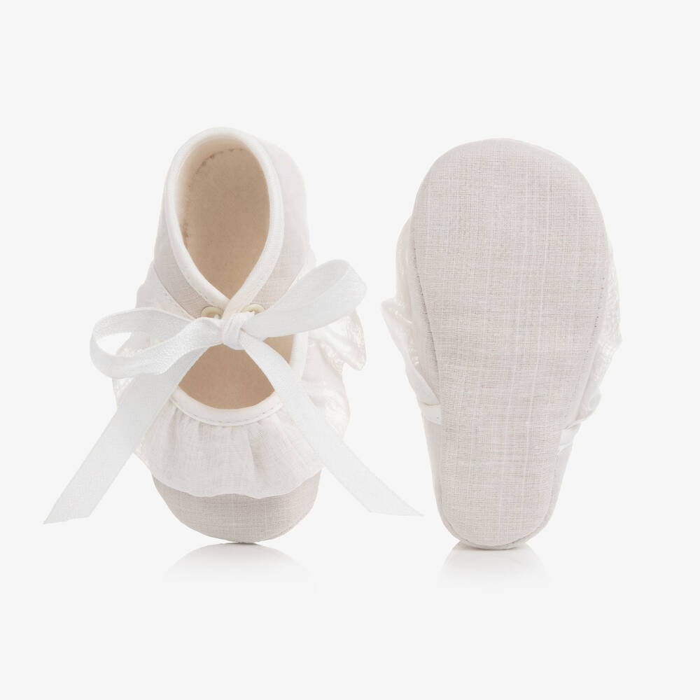 PAZ Rodríguez-Baby Girls Beige Ruffle Pre-Walker Shoes | Childrensalon