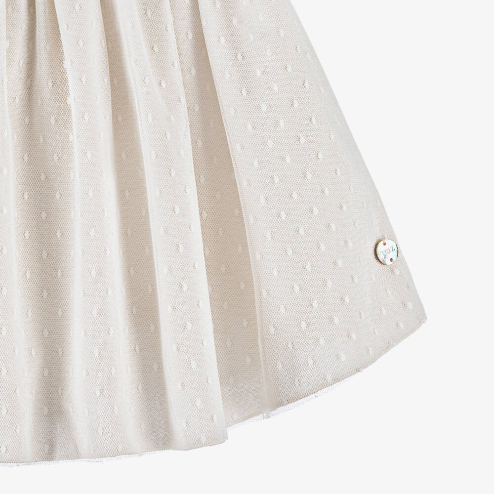 PAZ Rodríguez-Baby Girls Beige Tulle Dress with Lace Collar | Childrensalon