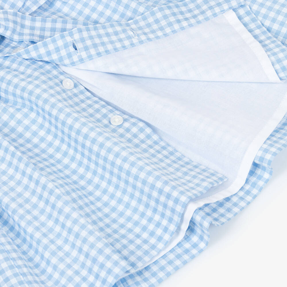 PAZ Rodríguez-Baby Girls Blue Gingham Dress with Broderie Anglaise Trim | Childrensalon