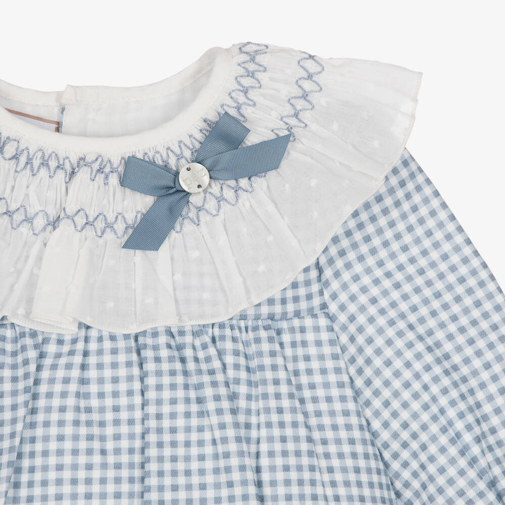 PAZ Rodríguez-Baby Girls Blue Gingham Shortie & Tights Set | Childrensalon