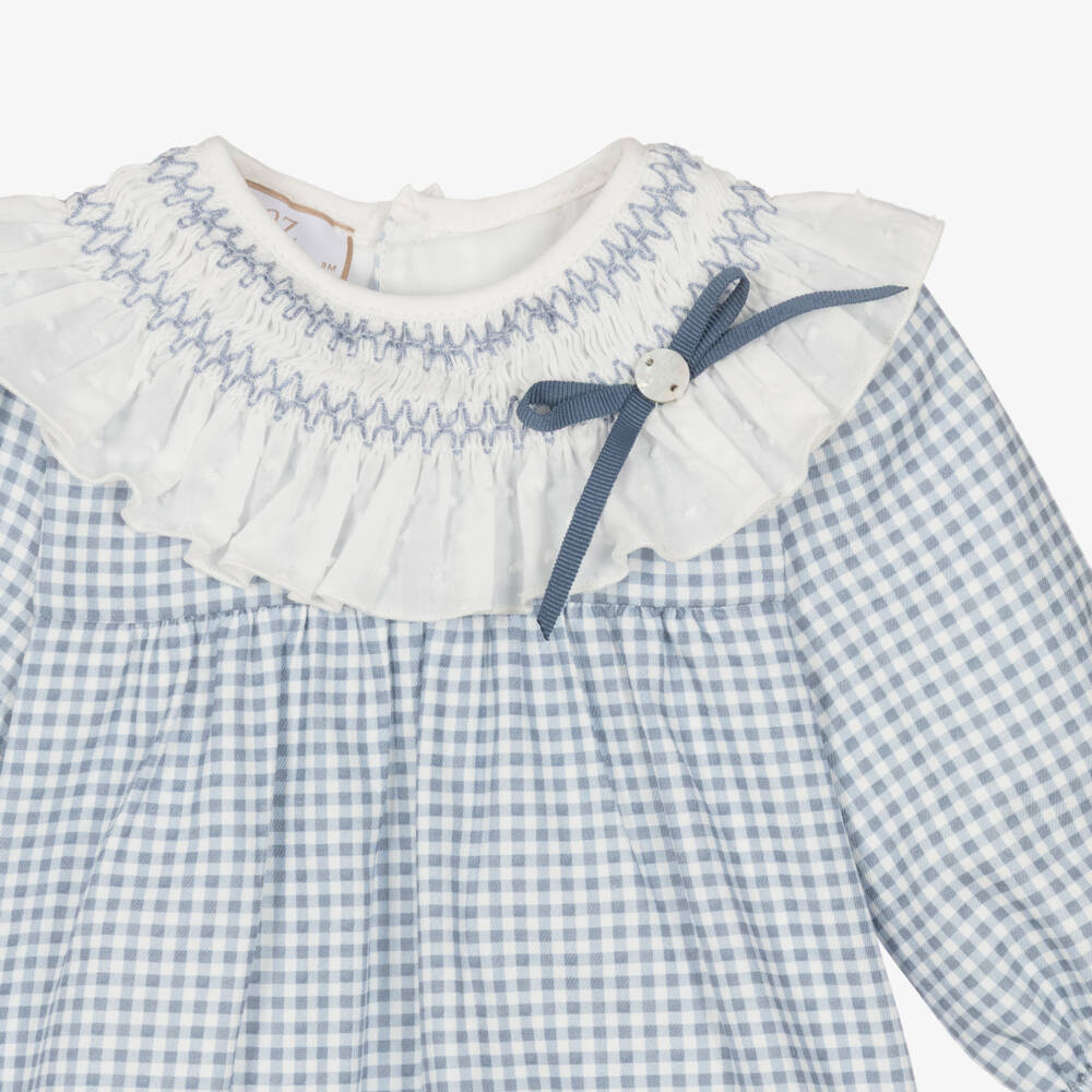 PAZ Rodríguez-Baby Girls Blue Gingham Shortie & Tights Set | Childrensalon