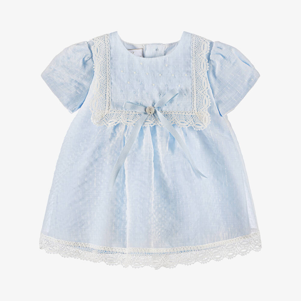 PAZ Rodríguez-Baby Girls Blue Lace Trimmed Dress | Childrensalon