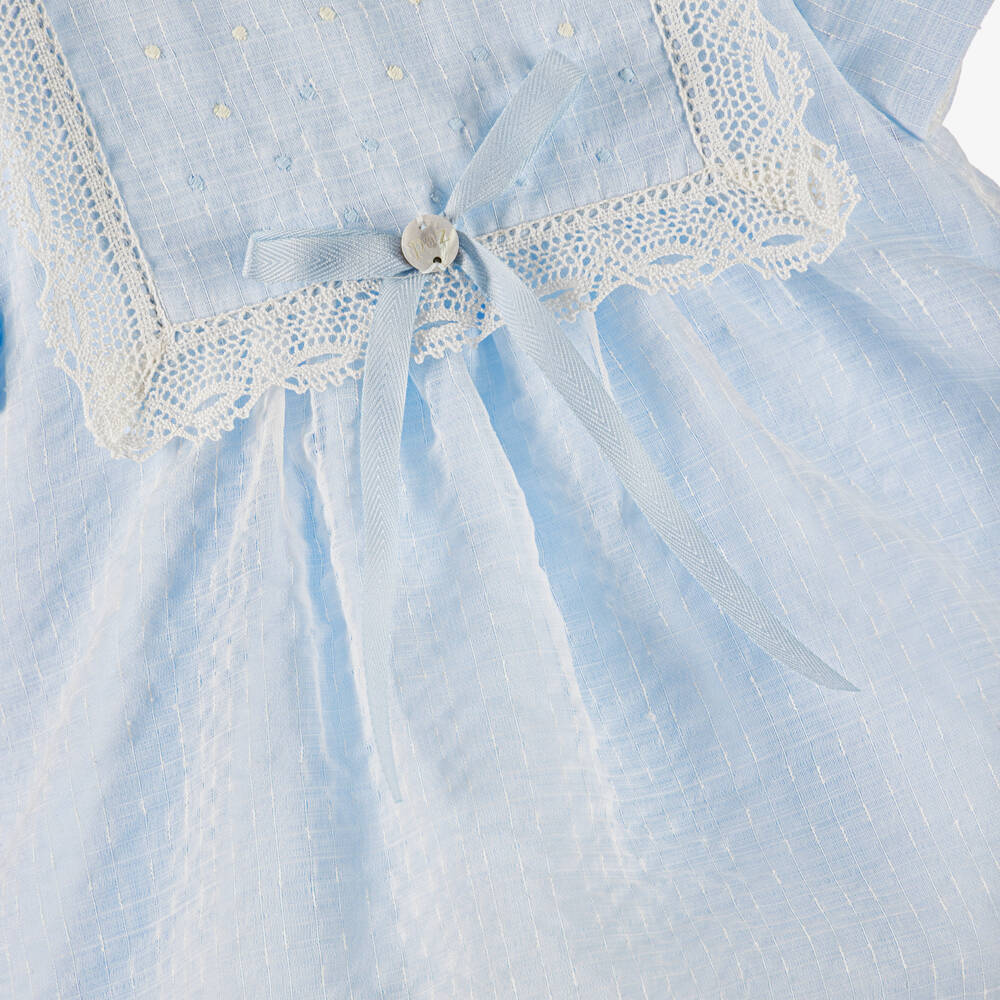 PAZ Rodríguez-Baby Girls Blue Lace Trimmed Dress | Childrensalon