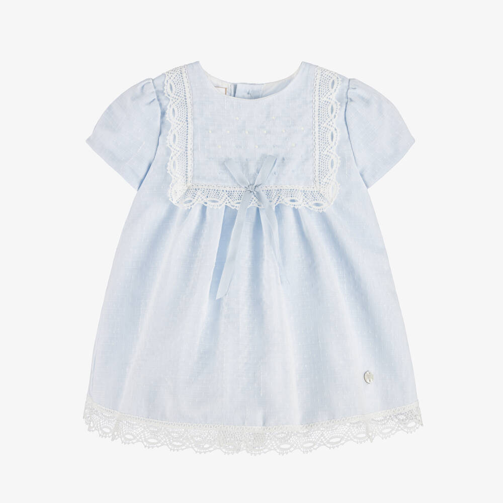 PAZ Rodríguez-Baby Girls Blue Lace Trimmed Dress | Childrensalon
