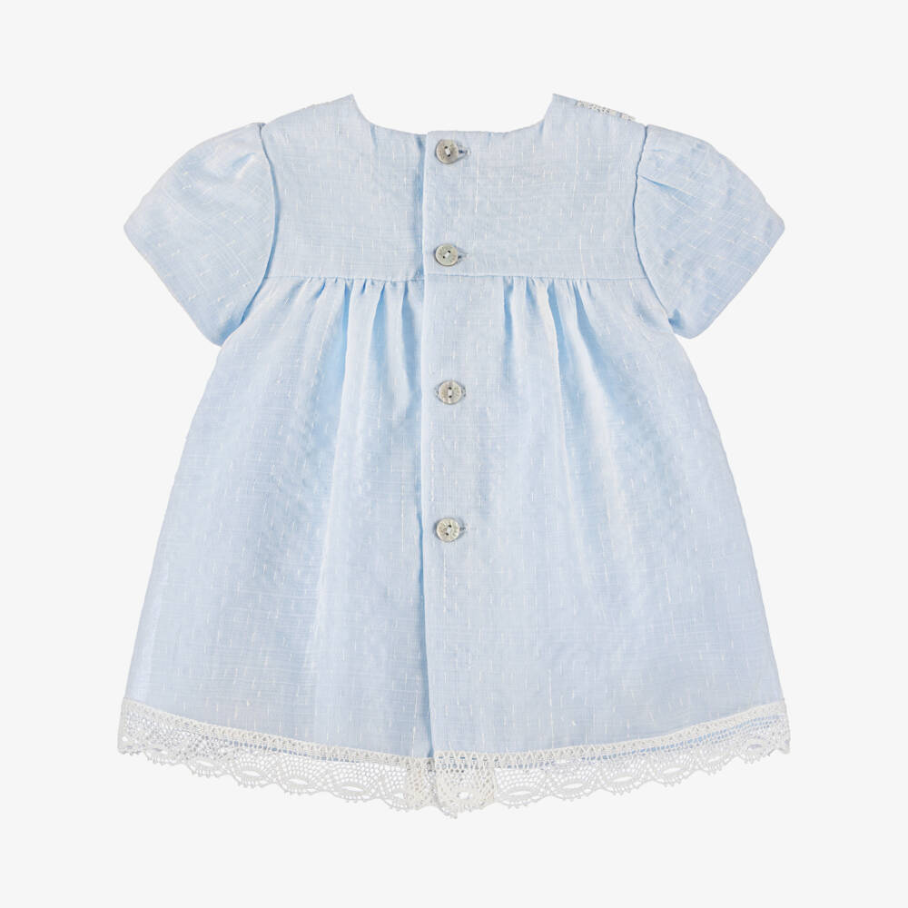 PAZ Rodríguez-Baby Girls Blue Lace Trimmed Dress | Childrensalon