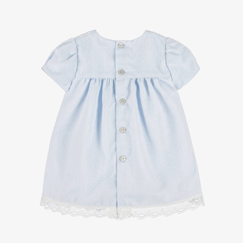 PAZ Rodríguez-Baby Girls Blue Lace Trimmed Dress | Childrensalon