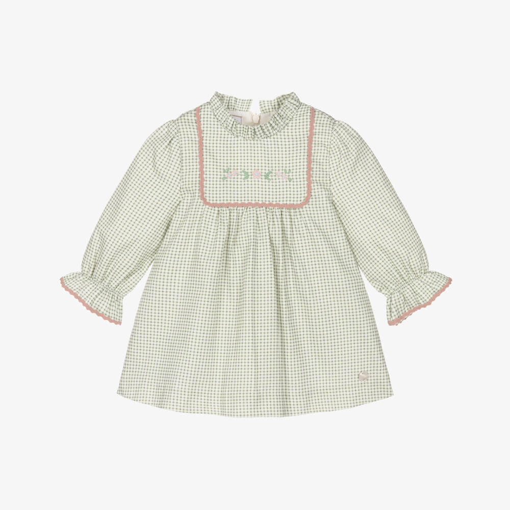 PAZ Rodríguez-Baby Girls Green Cotton Check Dress | Childrensalon
