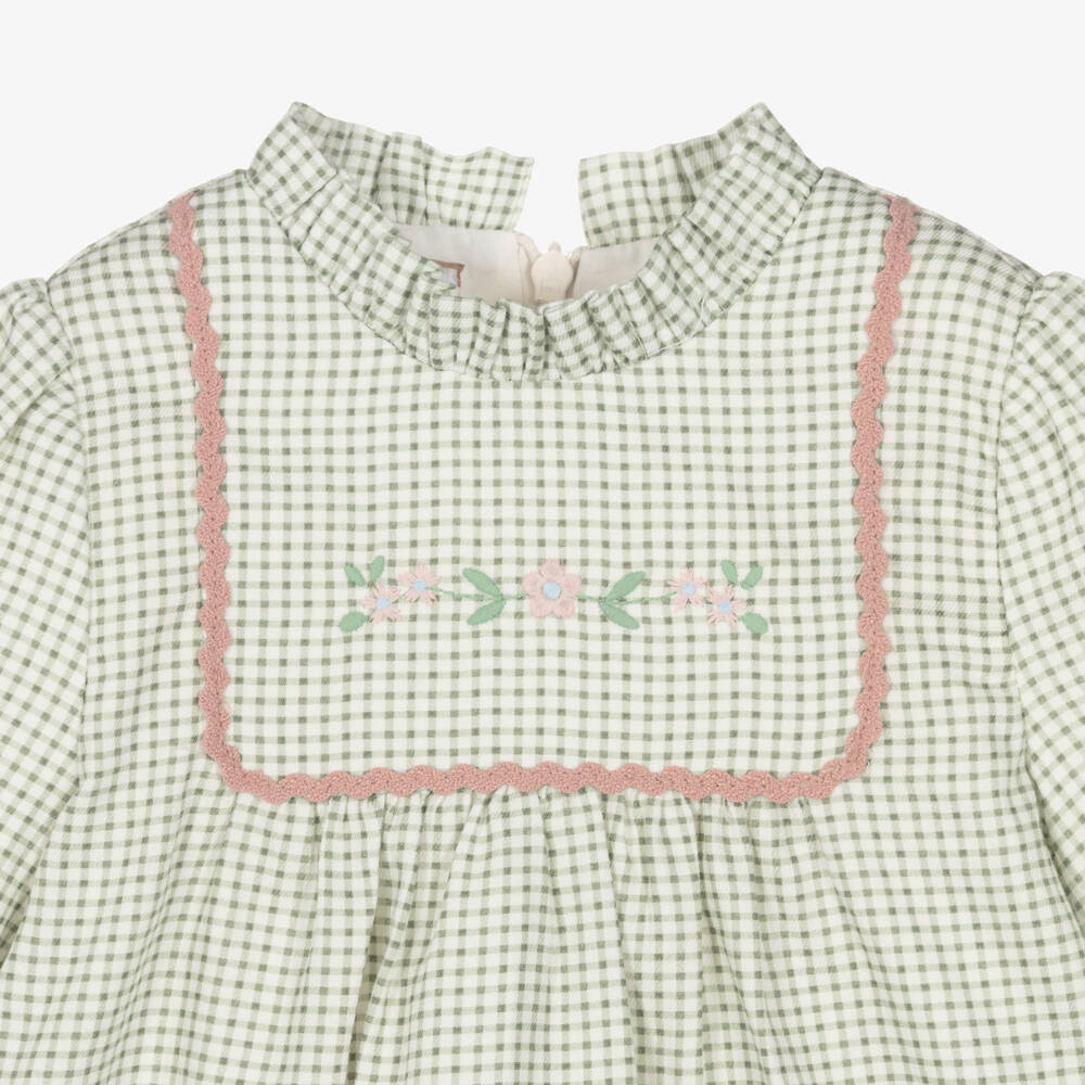 PAZ Rodríguez-Baby Girls Green Cotton Check Dress | Childrensalon