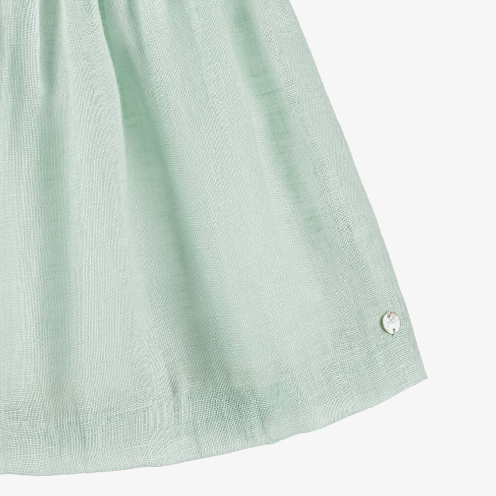 PAZ Rodríguez-Baby Girls Green Linen Dress with Lace Trim | Childrensalon