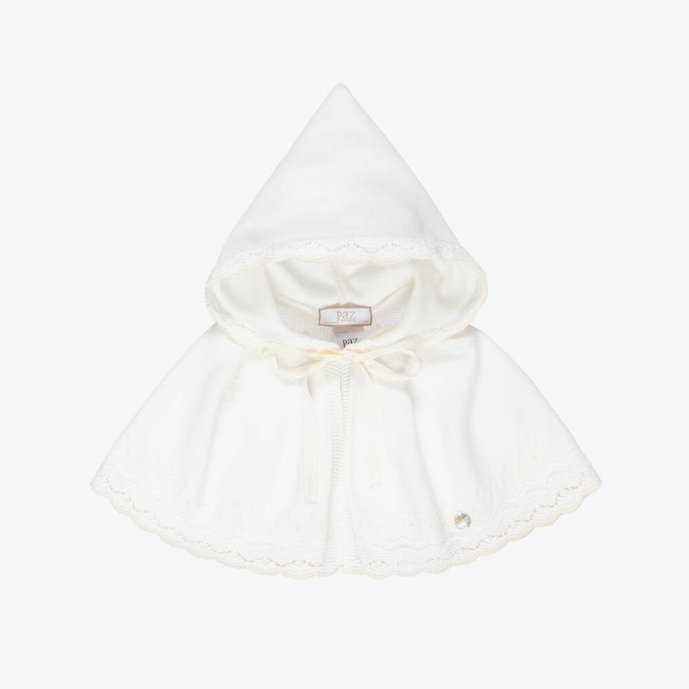 PAZ Rodríguez-Baby Girls Ivory Cotton Knit Cape with Knot Stitch Detail | Childrensalon