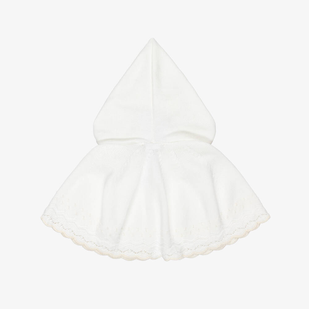 PAZ Rodríguez-Baby Girls Ivory Cotton Knit Cape with Knot Stitch Detail | Childrensalon