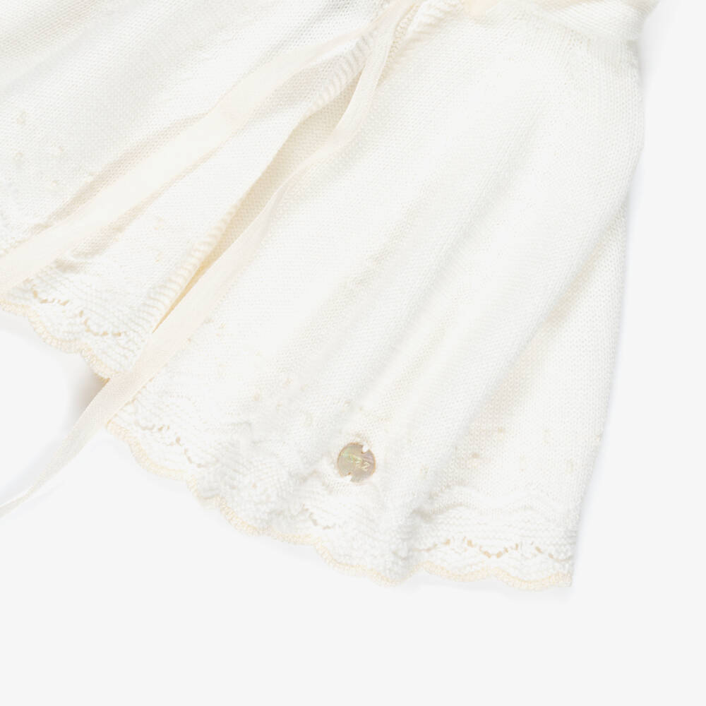PAZ Rodríguez-Baby Girls Ivory Cotton Knit Cape with Knot Stitch Detail | Childrensalon