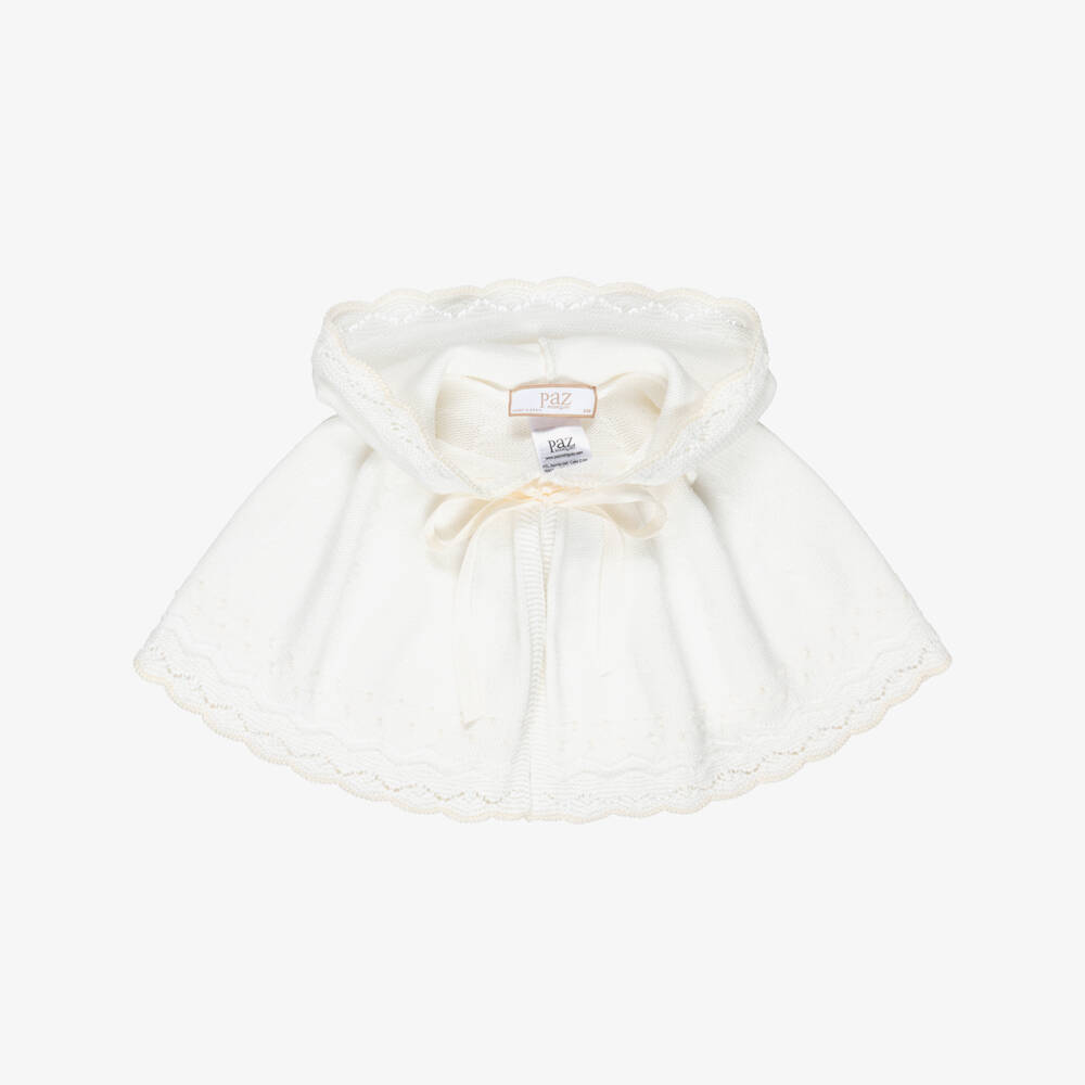 PAZ Rodríguez-Baby Girls Ivory Cotton Knit Cape with Knot Stitch Detail  | Childrensalon