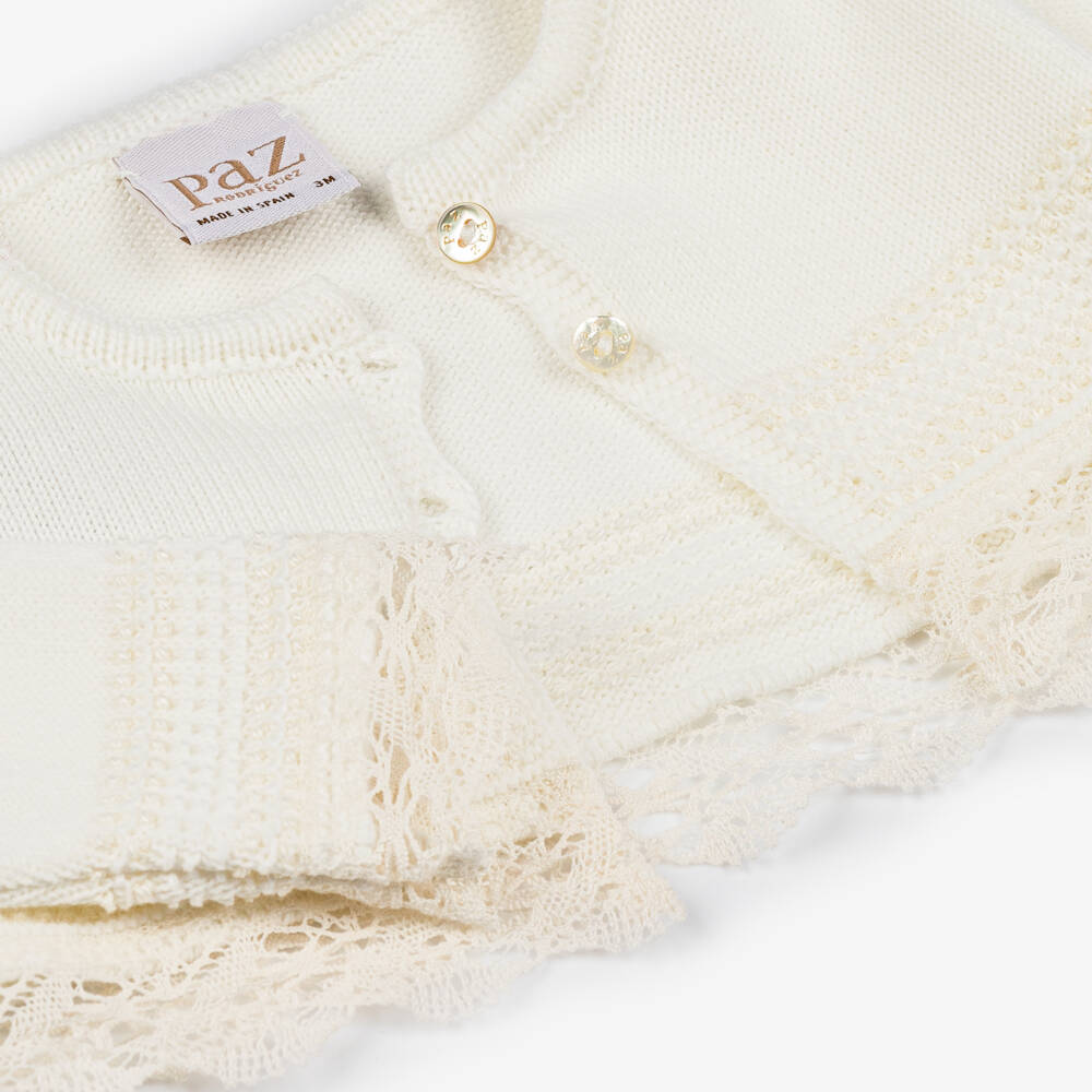 PAZ Rodríguez-Baby Girls Ivory Cotton Knit Cardigan | Childrensalon