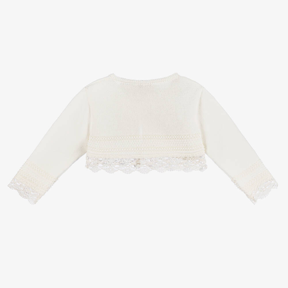 PAZ Rodríguez-Baby Girls Ivory Cotton Knit Cardigan | Childrensalon